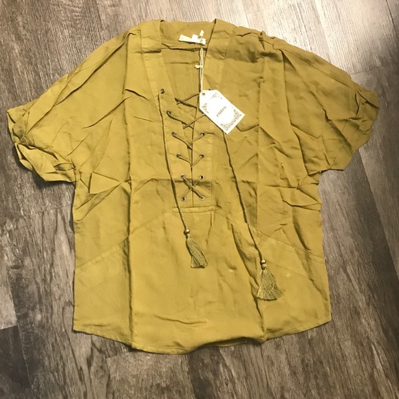 Women’s Olive Tunic Top with Lace-Up detail - Picture 2 of 8